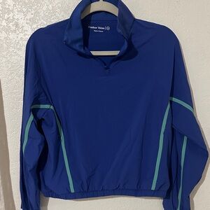 Outdoor Voices Royal Blue Pullover set jacket and short with Green Stripes